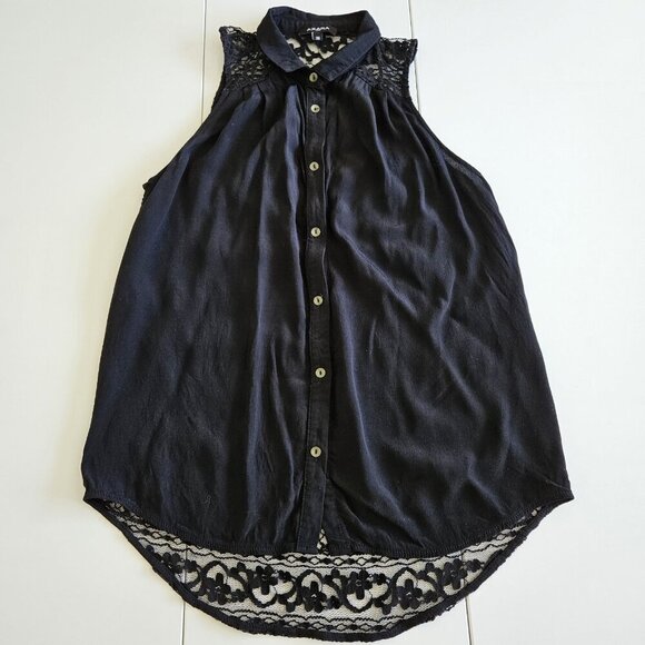 Axara Paris Top Women S Black Sleeveless Button Up High Low Hem Whimsigoth Lace - Picture 10 of 16